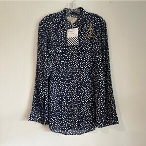 NWT Free People x Sandrine Rose Polka Dot Button Down Shirt Navy/White, Womens L